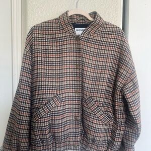 Old Navy Women's Checkered Plaid Bomber Jacket - Black, Brown, and Orange